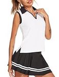 HOTLOOX Women Golf Tank Tops UPF 50+ Color Block V Neck Sleeveless Tennis Polo Shirt White S