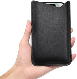 Leather Phone Pouch for Women Men, Leather Thin Cell Phone Cases, 6.5" Universal Smartphone Holster Cellphone Privacy Protection Phone Sleeve Purse Wallet Handbag for iPhone 15 14 13 12 Pro Max, Black