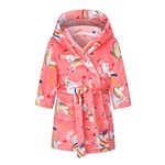 Baogaier Bathrobe Hooded Girls Horse Rainbow Pink Dressing Gown Flannel Bath Robe with Hood Lightweight Pyjama Animal Pattern Nightwear Sleepwear Unisex Kids Age 3-4 years