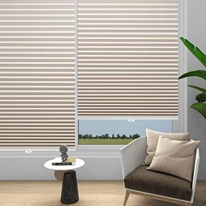 Changshade Cellular Shades Cordless Blackout, Honeycomb Blinds Room Darkening Window Shades Light Blocking, 1.5'' Single Cell Pleated for Bedroom, Child, Bathroom, 33" W x 72" H, Beige, JZCEL33BG72C