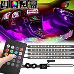 Guance RGB Atmosphere light, 12 LED 4 Strip Car Led Light 12V 8 Color Music Light With Music Senser LED Under Dashboard Atmosphere Interior Light with Remote Universal for All Cars