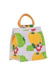 Jute Cottage Men's and Women's Jute Capsicum Printed Grocery Carry Tiffin Bag with Zip for Lunch (White)