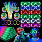 136PCS Glow in the Dark Party Supplies, Wedding Light Up Party Favors, 24PCS 16" Foam Glow Sticks, 12PCS LED Glasses and 100PCS Glow Sticks Bracelets for Glow Party, Carnival, Concert, and Birthday