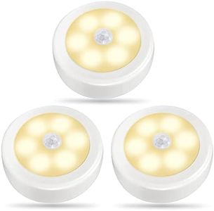 Svarog 3Packs Motion Sensor Light Indoor,LED Closet Lights,Night Light Battery Powered,Battery Operated Cabinet Light,Wireless Wall Puck Lamp Stick for Stair,Step,Hallway,Garage (Warm White)
