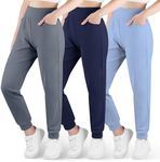 BIG ELEPHANT 3 Pack Girls Joggers with Pockets, High Waisted Kids Athletic Pants for Yoga Running