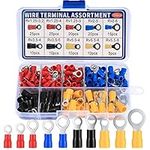 150 Pcs Ring Crimps Terminals Connectors, Insulated Electrical Terminals Wiring Connectors O-Type Assortment Kit for Automotive Car Motorcycle Repairs