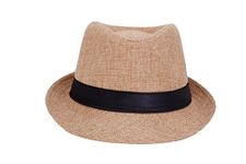 faas Kids Summer Hats/Summer Fedora Beach Hat/Cowboy Hat Pack of 1 for Boys & Girls Age for 6 to 12 Years (Silk Jute(Outer), Polyester (Inner) (Beige)