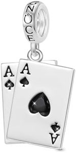 GNOCE Ace of Spades Playing Card Pendant Dangle Charm Sterling Silver Dangle Charm Fit Bracelet/Necklace for Women Wife/Jewelry Gift