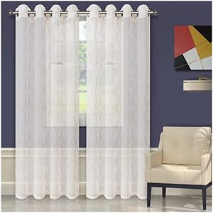 Lightweight Embroidered Imperial Trellis Sheer Stainless Grommets Window Treatment Curtain Panel (Set of 2) 52" x 63" - Champagne