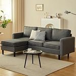 Maxfurhawa Convertible Sectional Sofa, L Shaped Couch with Reversible Chaise, 208cm Sofa Bed, Modern Linen Fabric Sectional Couches for Apartment, Dorm, Bonus Room (Linen - Dark Grey)