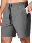 JMIERR Mens Athletic Short Casual Gym 4 Way Stretch 7 Inch Drawstring Shorts with Zipper Pockets, Grey, X-Large