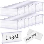 Meetory 100 Pcs Wire Shelf Label Holders with 100 Paper Inserts, Wire Label Holder Plastic Shelf Tags for Wire Shelving Metro Shelving Clips Shelf Label Clips Compatble with 1-1/4 Inch Shelves