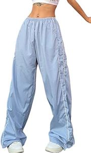 Himosyber Women's Parachute Pants Baggy Elasitc Waist Relaxed Y2K Track Pant Trousers, Lightblue, Large