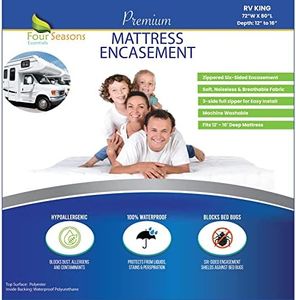 RV King Zippered Mattress Protector (72" Wx80 L) - Waterproof Encasement Premium Hypoallergenic Bed Cover Protects Against Dust Allergies - Breathable, Noiseles