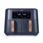 Tower T17137MNB Vortx 8.5L Dual Basket Air Fryer with Dual Cook Function, 2400W, Midnight Blue & Rose Gold