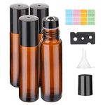 Hyber&Cara 10ml Glass Roll on Bottles, 4Pcs Essential Oils Roller Bottles with Stainless Steel Roller Balls Perfect for Fragrance, Aromatherapy (Included 1 Bottle Opener,Sticker and 1 Funnel)