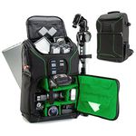 USA GEAR DSLR Camera Backpack Case - 15.6 inch Laptop Compartment, Padded Custom Dividers, Tripod Holder, Rain Cover, Long-Lasting Durability and Storage Pockets - Compatible with Many DSLRs (Green)