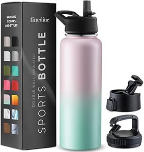 FineDine Triple Walled, Insulated Water Bottles with Straw - 40 Oz Stainless Steel Metal Bottle W/ 3 Leak Proof Lids - For Travel, School, Sports, Gym / Men, Women & Kids - Dreamy Pink-Green