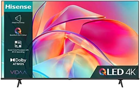 Hisense 43 Inch QLED Smart TV 43E7KQTUK - Quantum Dot Colour, 60Hz VRR, Dolby Vision, Bluetooth&HDMI, Share to TV, VIDAA Smart TV, and Youtube, Freeview Play, Netflix and Disney+ (2023 Model)
