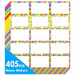 405 PCS Adorable Name Tag Stickers, 5 Rainbow Color Designs for Themed Party School Office Home (3"x2")