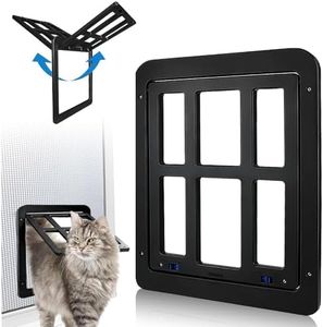 Cat Flap, Fly Screen, 31.5 cm x 25 cm, Pet Flap, Fly Screen with Magnet, Lockable, Dog Flap, Cat Door, Pet Door for Cats and Small Dogs (Black)