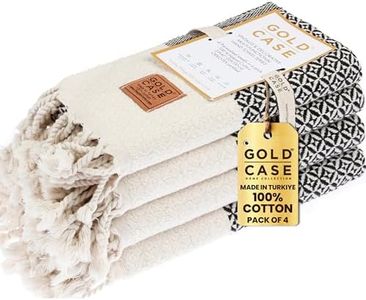Gold CASE Turkish Hand Towels for Bathroom Set of 4 – 20 x 40'' – 100% Cotton Bathroom Towels – Aphrodite Kitchen Small Towel for Spa, Face, Tea & Dishcloth – Decorative Patterned Weave – Black