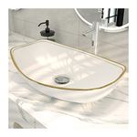 MEJE 56.5 x 40.3 cm Luxury Gold Rim Oval Vessel, Above Counter Bathroom Sink, Porcelain Ceramic Vessel Vanity Sink, Art Basin