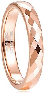 Greenpod 4MM Rose Gold Tungsten Wedding Band for Women Faceted Edge Dome Polished Engagement Rings Size 7