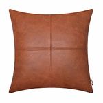 BRAWARM Faux Leather Throw Pillow Covers 18 X 18 Inches, Cognac Leather Pillow Cover, Hand Stitched Leather Decorative Pillow Cover for Couch Sofa Bed Living Room Home Garden