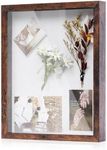 Muzilife 11x14 Shadow Box Picture Frame with Linen Board - Deep Wood & Glass Display Rustic Case Ready to Hang Memorabilia, Pins, Awards, Medals, Wedding, Tickets, and Photos, Rustic Brown