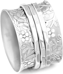 Boho-Magic 925 Sterling Silver Spinner Flowers Ring for Women Fidget Anxiety Relief Ring Band