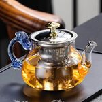 DD Retails Glass Tea Pot with Stainless Steel Infuser || Large Capacity Transparent Tea Kettle with Lid & Handle || Great for Loose Leaf Tea, Blooming Tea, Tea Bags & Fruit Infused (500ml Tea Pot)