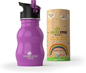 Kids Water Bottle - 350ml, Purple | Stainless Steel | Upgraded Leak Proof Lid With Straw & Handle for Children | Easy Sip Toddler Cup | Eco Friendly Drinks Bottle | Great for a Lunch box or Gift