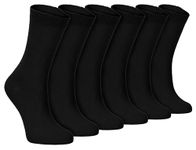 Sock Snob - 6 Pairs of Ladies Thin Plain Coloured Cotton Rich Ankle Socks 4-7 uk (4-7 uk, PL30 Black)