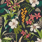 VEELIKE Black Floral Wallpaper Vintage White Flower Contact Paper Self-Adhesive Tropical Leaf Wall Mural Furniture Vinyl Wrap for Kitchen Cupboards Sticker Waterproof Bathroom Livingroom 44.5cm×300cm