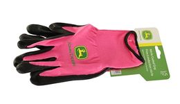 John Deere JD00021 Nitrile Foam Palm Dipped Gloves - Work Gloves for Women, Light-Duty Gloves with Elastic Wrist, Band Top Cuff, Black/Pink