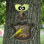 ALLADINBOX Bird Feeder Tree Face Decor Outdoor, Fun Old Man with Glowing Eyes in Dark, Tree Hugger Wild Birdfeeder Sculpture Yard Art Garden Decoration