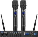 Pyle UHF Wireless Microphone System - Portable Digital Audio Sound Mixer Receiver w/Bluetooth, 2 Handheld Mic, Receiver Base, Addressable Frequency, Great for Home Karaoke & Professional Use, Black