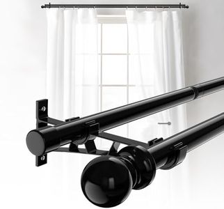 Black Double Window Curtain Rods 28 to 144 Inch,1 Inch Diameter Thickened Heavy Duty Dual Drapery Rod with Brackets,Adjustable Splicing Double Blackout Curtain Rod for Bedroom,Patio,Sliding Glass Door