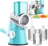 FITNATE Rotary Cheese Grater Hand Crank Stainless Steel Fruit Vegetable Shredder Dicer Cheese Cutter with 3 Changeable Stainless Steel Rotary Blades Drums - Blue (Hand Crank Slicer)