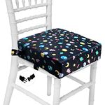 Taeku Booster Seat for Dining Table, Portable Dismountable Double Straps Thick Chairs Increasing Cushion Kids Seat Cushion (Planet Black)