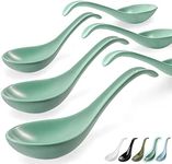 Artena 6.75 inch Solid Asian Soup Spoon Set of 6,Ultra-fine Porcelain Japanese Soup Spoon, Ramen Spoons for Pho Noodles Miso, Chinese Soup Spoons for Dumpling Wonton Cereal, Deep Oval Hook Design-Teal