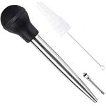 Home Servz 304 Stainless Steel Turkey Baster Syringe Injector Needle With Cleaning Brush- black Rubber Bulb