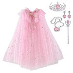 skyllc Princess Cloaks for Little Girls Dress Up Princess Cape with Crown Wand Earring Necklace Set Girls