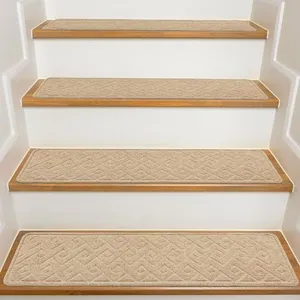 Stair Treads for Wooden Steps Indoor, 15 Pack 8" X 30" Non Slip Carpet Stair Treads with Reusable Adhesive for Kids Elders and Dogs, Surface Polyester TPR Backing Stair Rugs