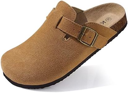 KIDMI Women's Suede Clogs Leather Mules Cork Footbed Sandals Potato Shoes with Arch Support Brown 41 (Size 9-9.5)