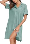 Wikoan Women Nightdress, Button Down nighties for women, Boyfriend Style V-Neck Relaxed Nightshirt Sleepwear,Light Green,M