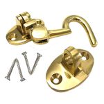 Brass Cabin Hook 2 Inch Brass Cabin Hook & Eye Silent Catch Door Latch Holder with Screws Silent Cabin Hook for Shed Gate Catch Garden Gate Latch Patio Doors in Various Finishes Pack of 1.