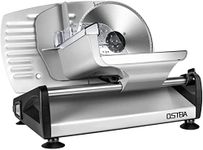 OSTBA SL-518 Electric Deli Food Slicer with Child Lock Protection, Removable 19cm Stainless Steel Blade and Carriage, 0-15mm Adjustable Thickness Machine for Meat, Cheese, Bread,150W, Silver