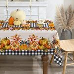 cusugbaso Fall Tablecloth 60x104 Inches Rectangle - Fall Decorations for Home - Plaid Thanksgiving Harvest Pumpkins Table Cloth Harvest Fall Decor for Home, Table, Party, Kitchen